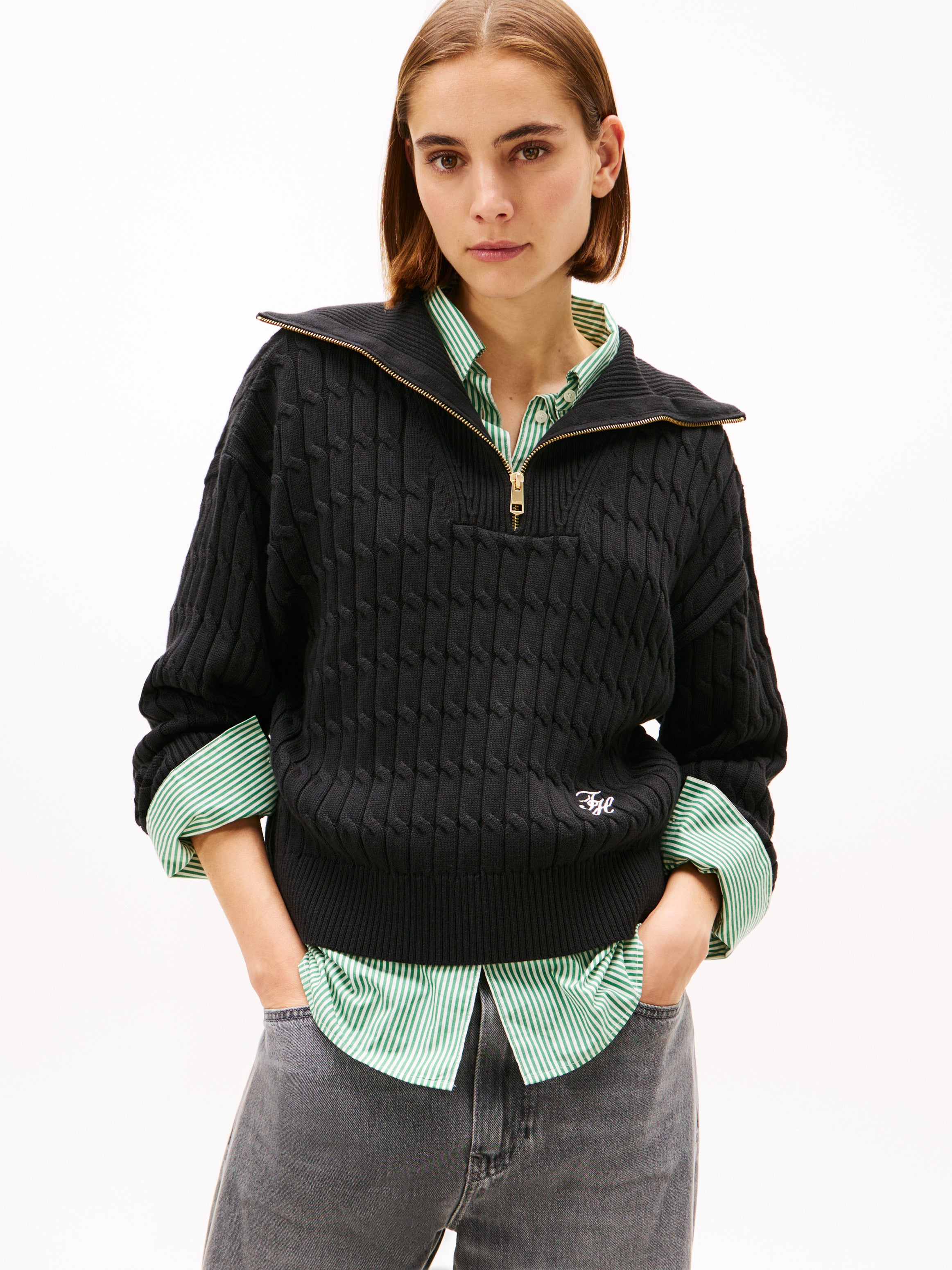 An image of the Tommy Hilfiger Relaxed Cable Knit Half-Zip Jumper