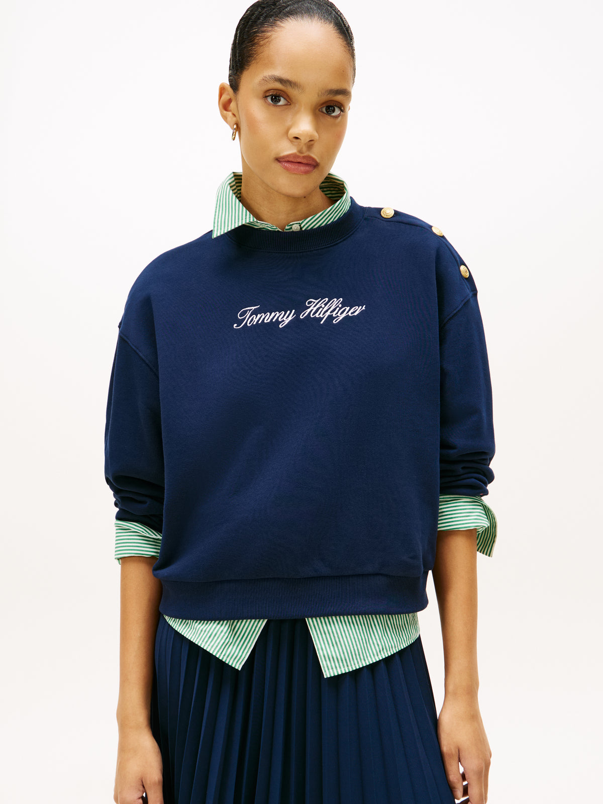 An image of the Tommy Hilfiger Gold Btn Script Terry Sweatshirt