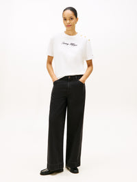 An image of the Tommy Hilfiger Gold Button Script Mdrn SS Tee