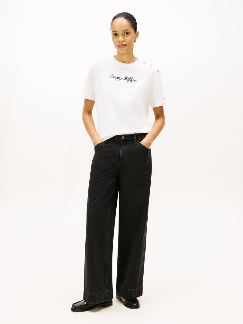 An image of the Tommy Hilfiger Gold Button Script Mdrn SS Tee