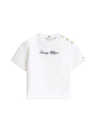 An image of the Tommy Hilfiger Gold Button Script Mdrn SS Tee