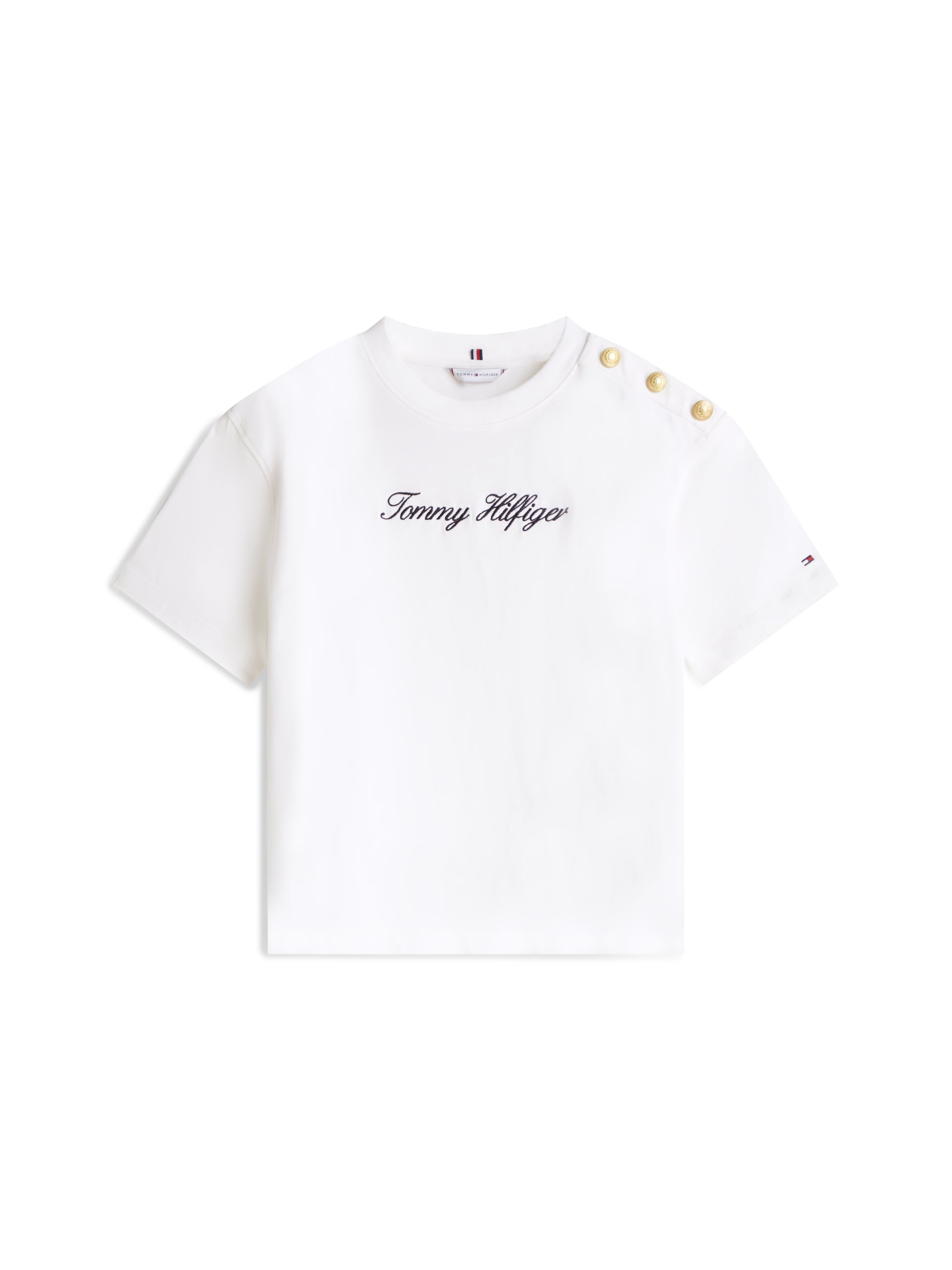 An image of the Tommy Hilfiger Gold Button Script Mdrn SS Tee