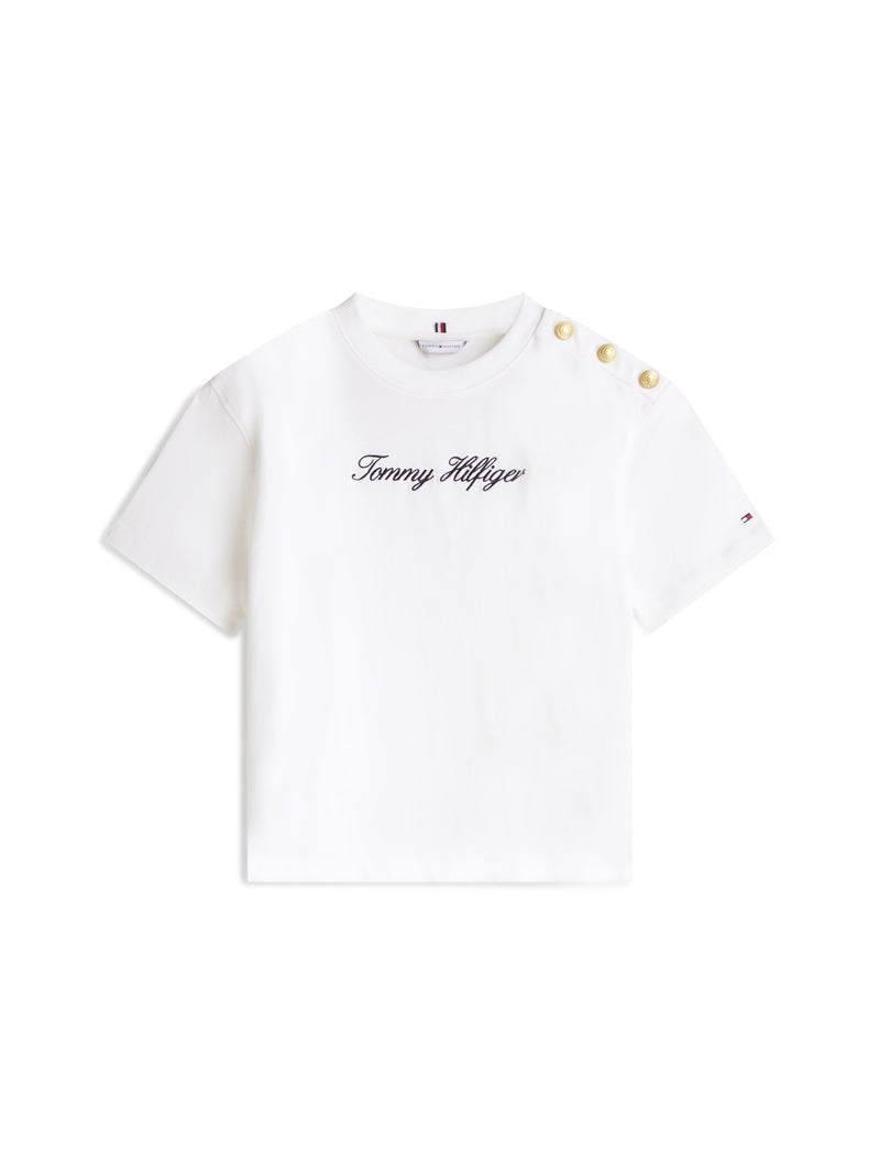 An image of the Tommy Hilfiger Gold Button Script Mdrn SS Tee