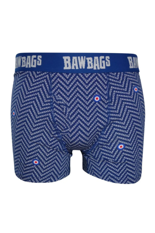 An image of the Bawbags Word Tweed Cotton Boxers in the colour blue.