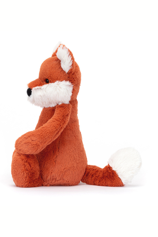 Jellycat Bashful Fox Medium. A soft toy fox with orange and white fur and big fluffy tail.