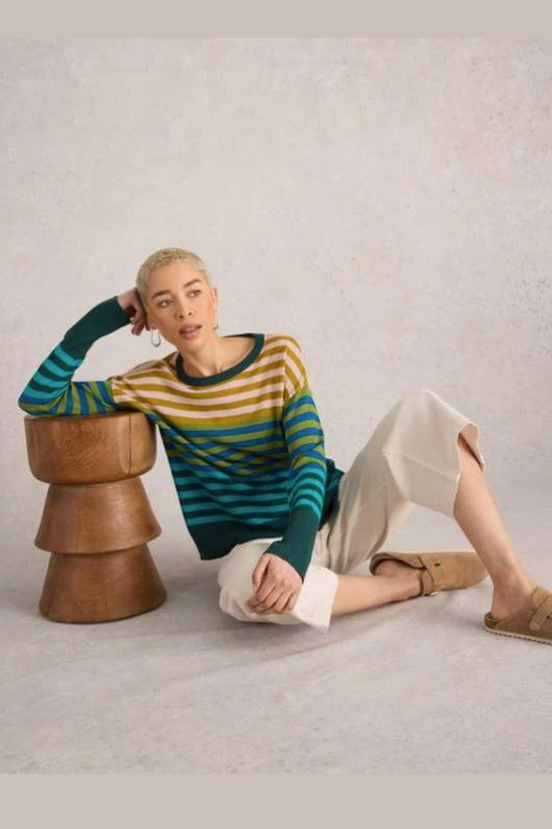 An image of the White Stuff Olive Stripe Jumper