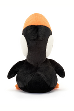 Jellycat Bodacious Beak Toucan. A soft toy toucan with big orange beak and black and white fur.