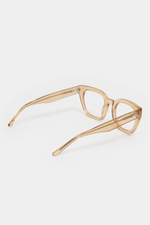 GLAS Kiara Readers. A pair of translucent caramel coloured reading glasses with a bold frame.