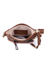 Ashwood Leather Leather Handbag. A crossbody handbag ideal for holding a smartphone. This bag features an adjustable shoulder strap, zip closures, and is in the colour tan.