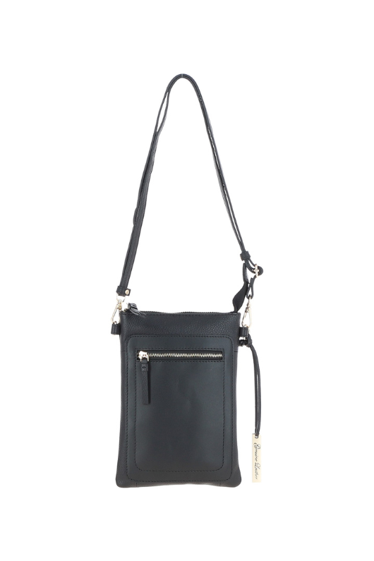 Ashwood Leather Leather Handbag. A crossbody handbag ideal for holding a smartphone. This bag features an adjustable shoulder strap, zip closures, and is in the colour black.