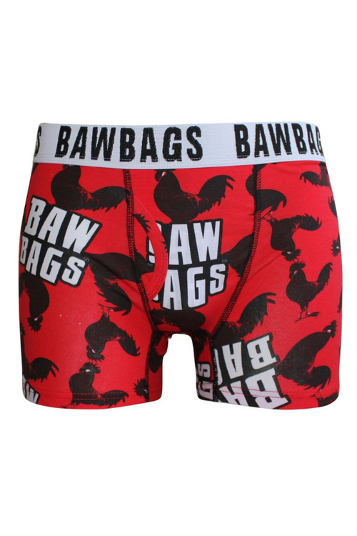 An image of the Bawbags Cockerl Boxer Shorts in the colour Red.