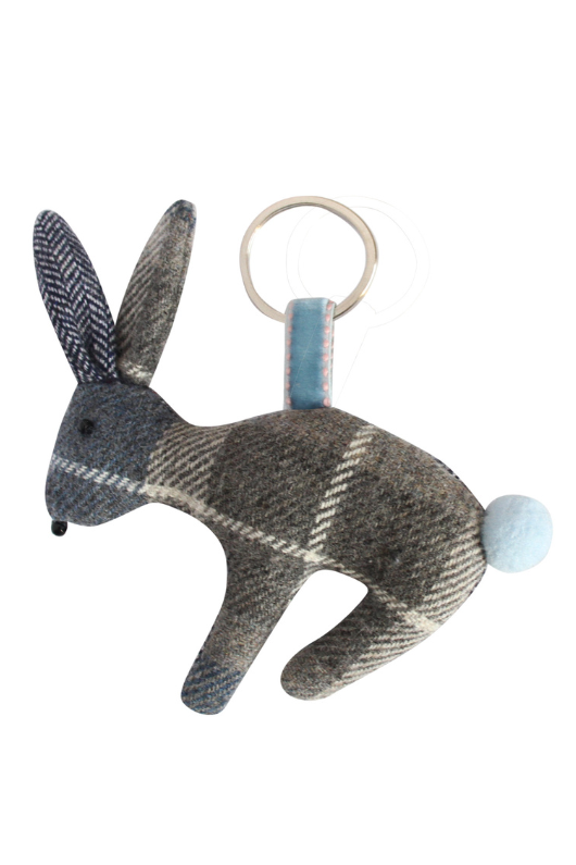 Earth Squared Rabbit Keyring. A rabbit shaped keyring made with tweed material in the style Humbie.