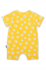 Kite Romper. A short sleeve, short leg romper with yellow starfish print.