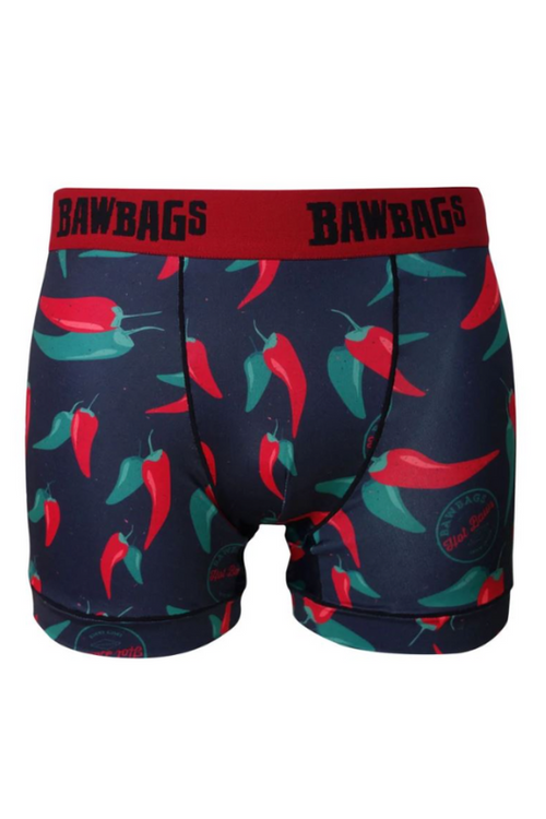 An image of the Bawbags Cool De Sacs Spicy Technical Boxer Shorts in the colour Black/Red.