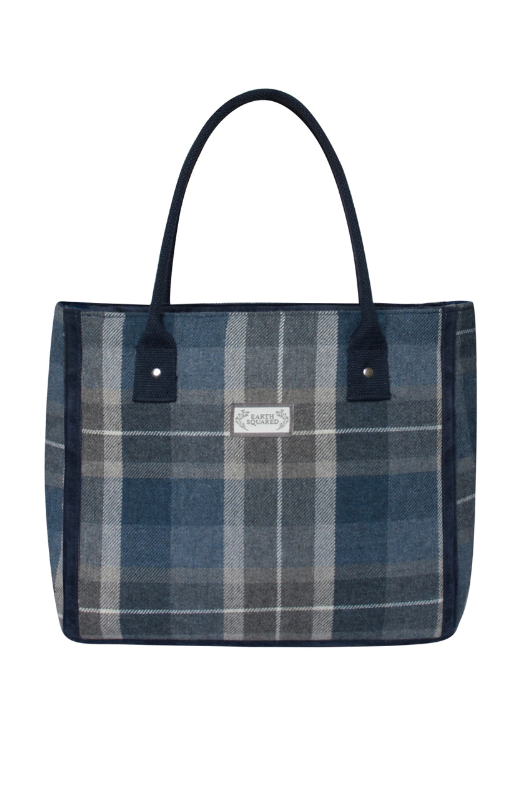 Earth Squared Tote Bag. A tote bag with long strap, zip closure and tweed pattern.