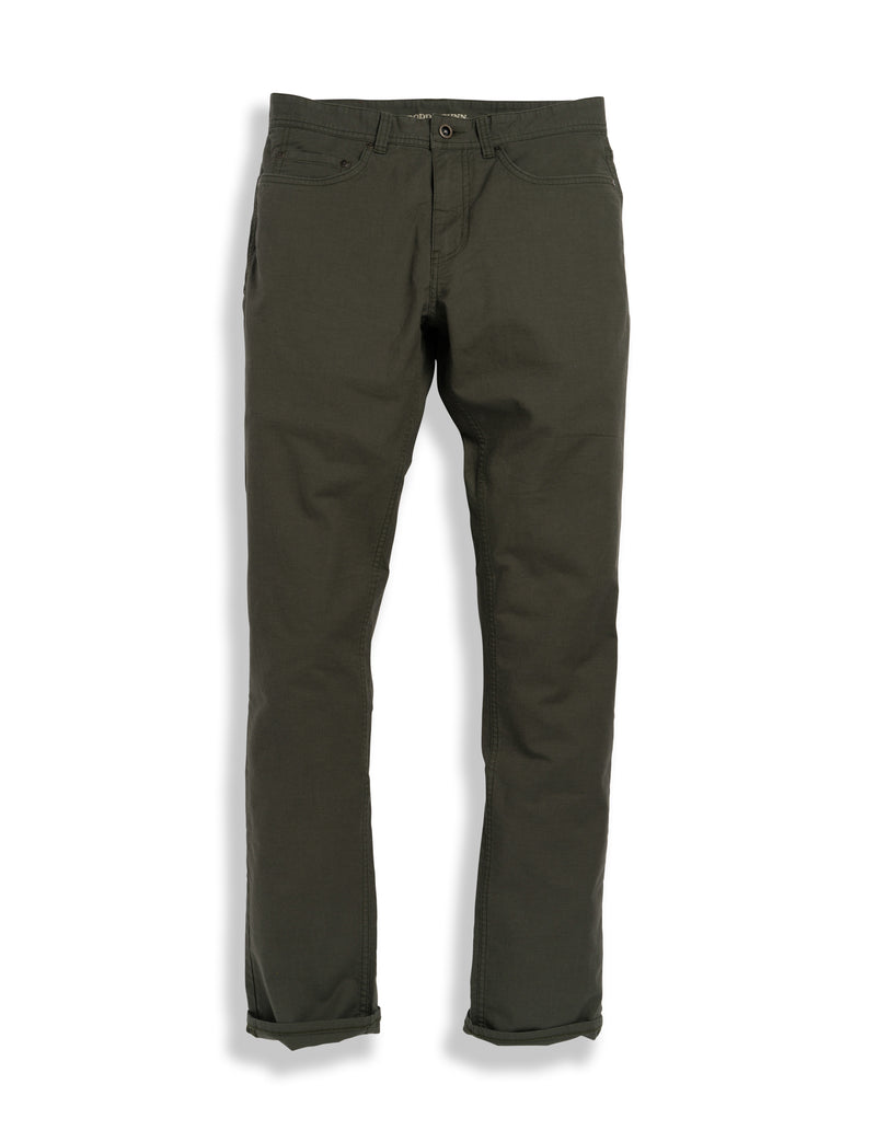 Gunn 5 Pocket Jeans by Rodd & Gunn. A straight fit trouser made with stretch fabric featuring pockets and green hand washed appearance.