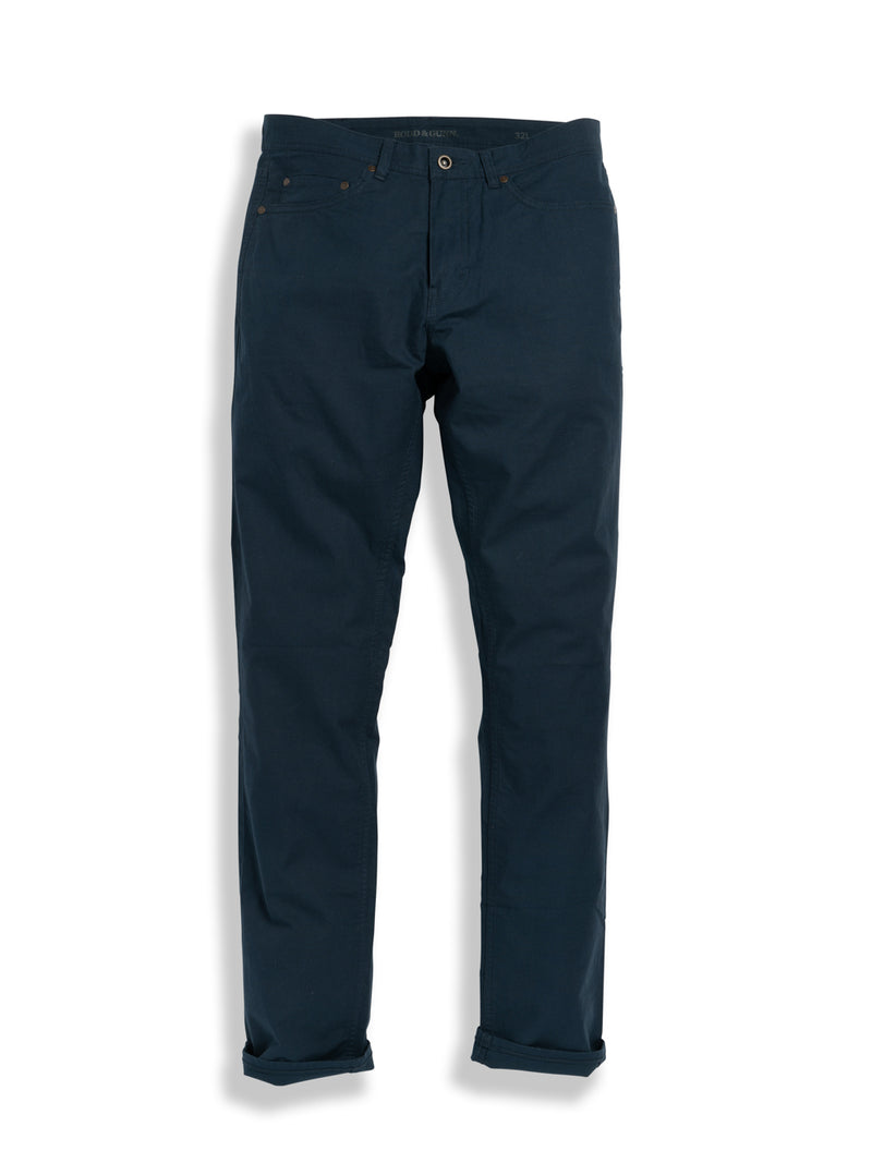 Gunn 5 Pocket Jeans by Rodd & Gunn. A straight fit trouser made with stretch fabric featuring pockets and navy hand washed appearance.