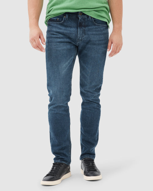 Rodd & Gunn Owaka Straight Fit Jeans. A regular fit jean with pockets, hand-washed for a lived in look. Classic blue denim.