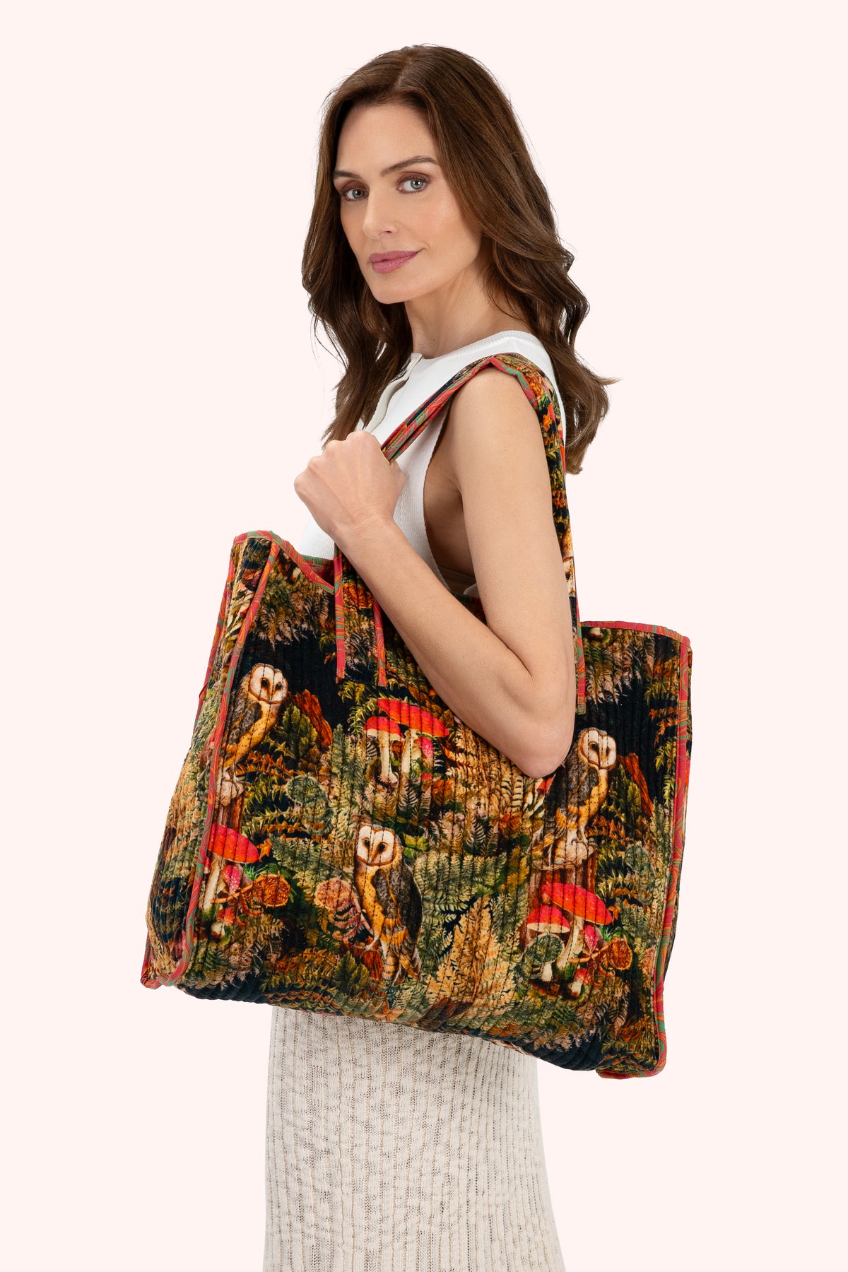 An image of the Powder Lux Velvet Quilted Tote - Cream Posy