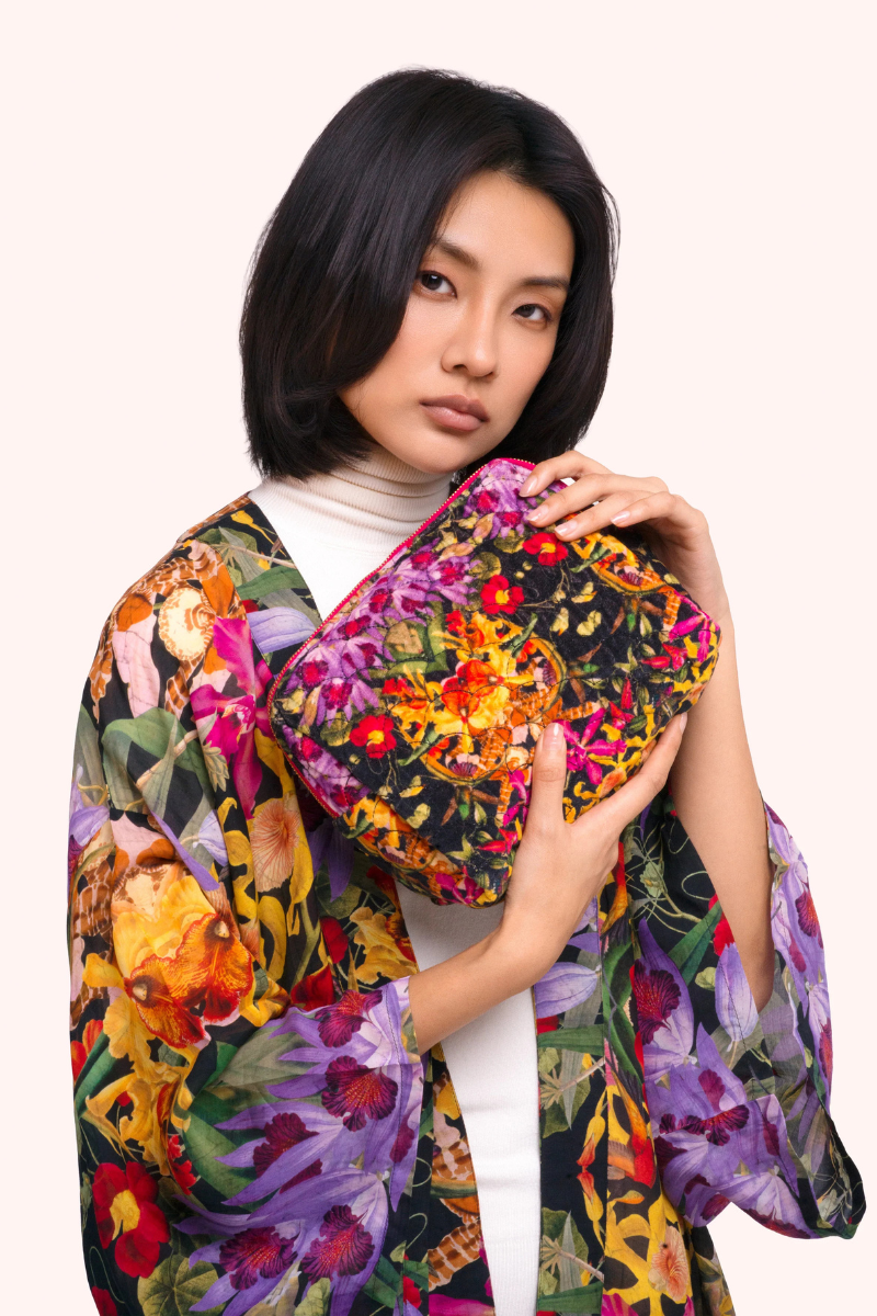 Botanical Kaleidoscope Quilted Velvet Washbag