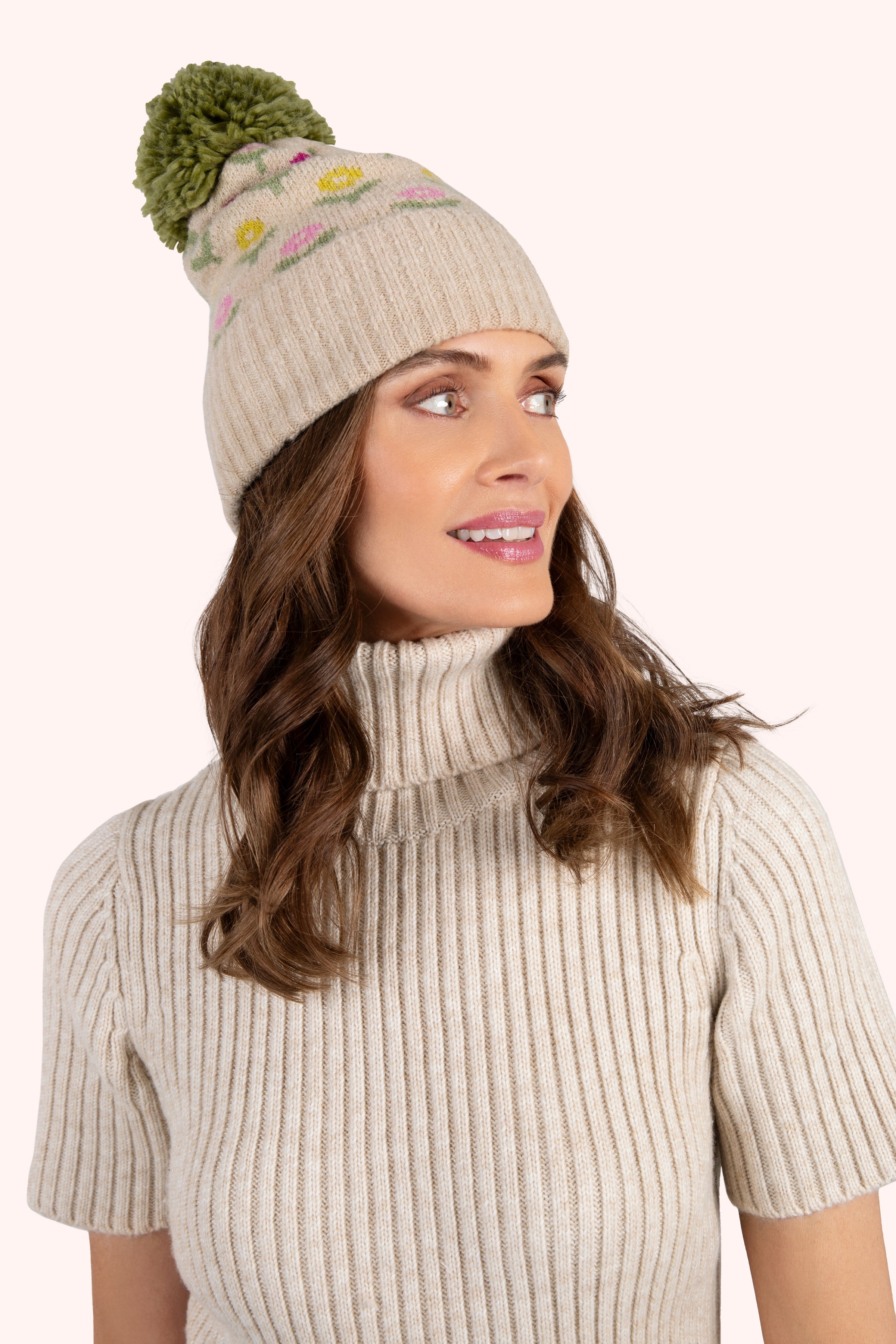 An image of the Powder Willow Ditsy Flower Pompom Hat