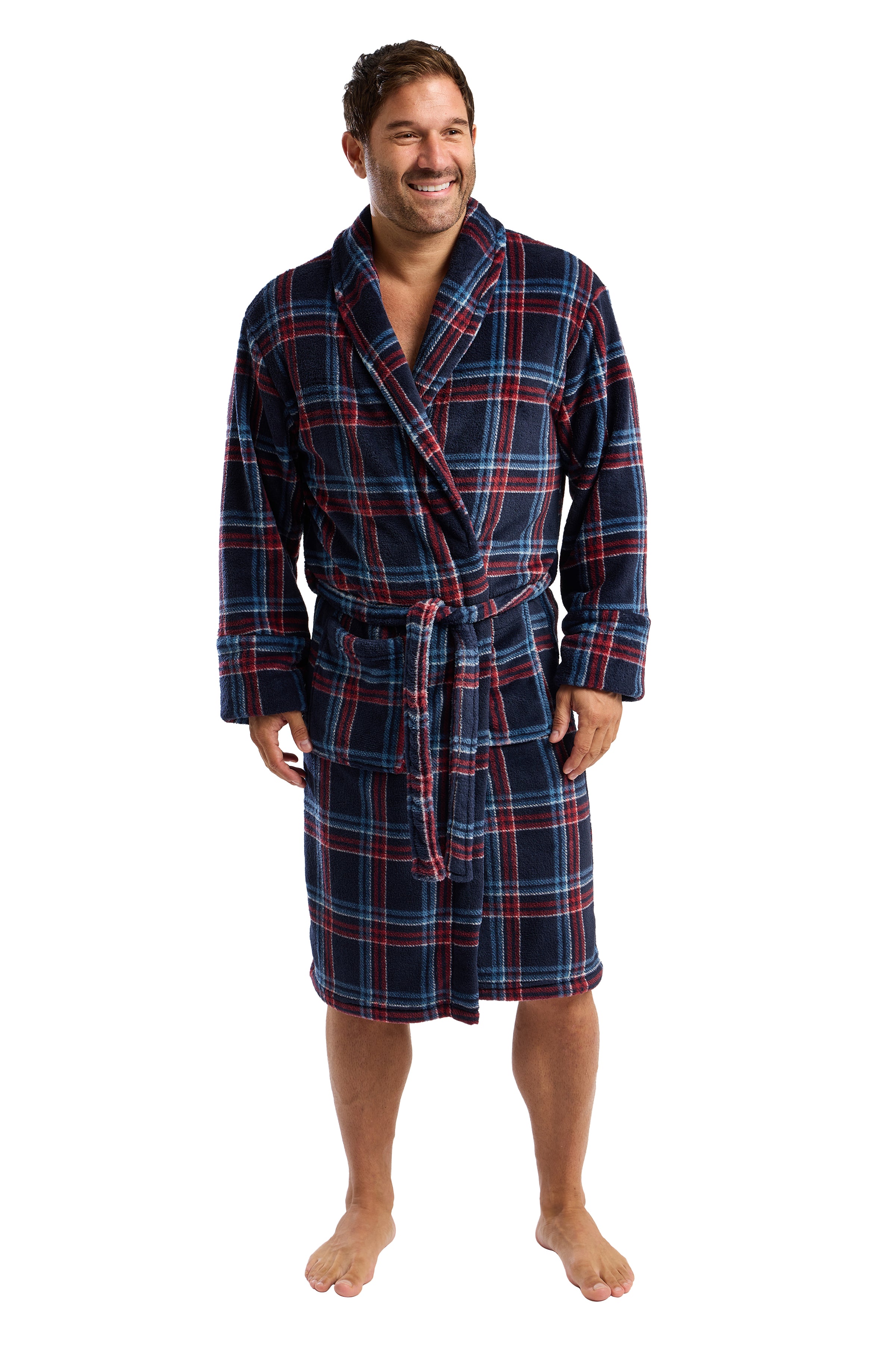 An image of the Marsylka Mens Checked Fleece Robe