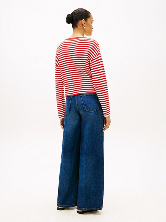 An image of the Tommy Hilfiger Flag Embroidery Boat Neck Jumper