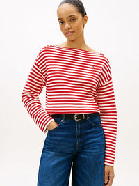 An image of the Tommy Hilfiger Flag Embroidery Boat Neck Jumper