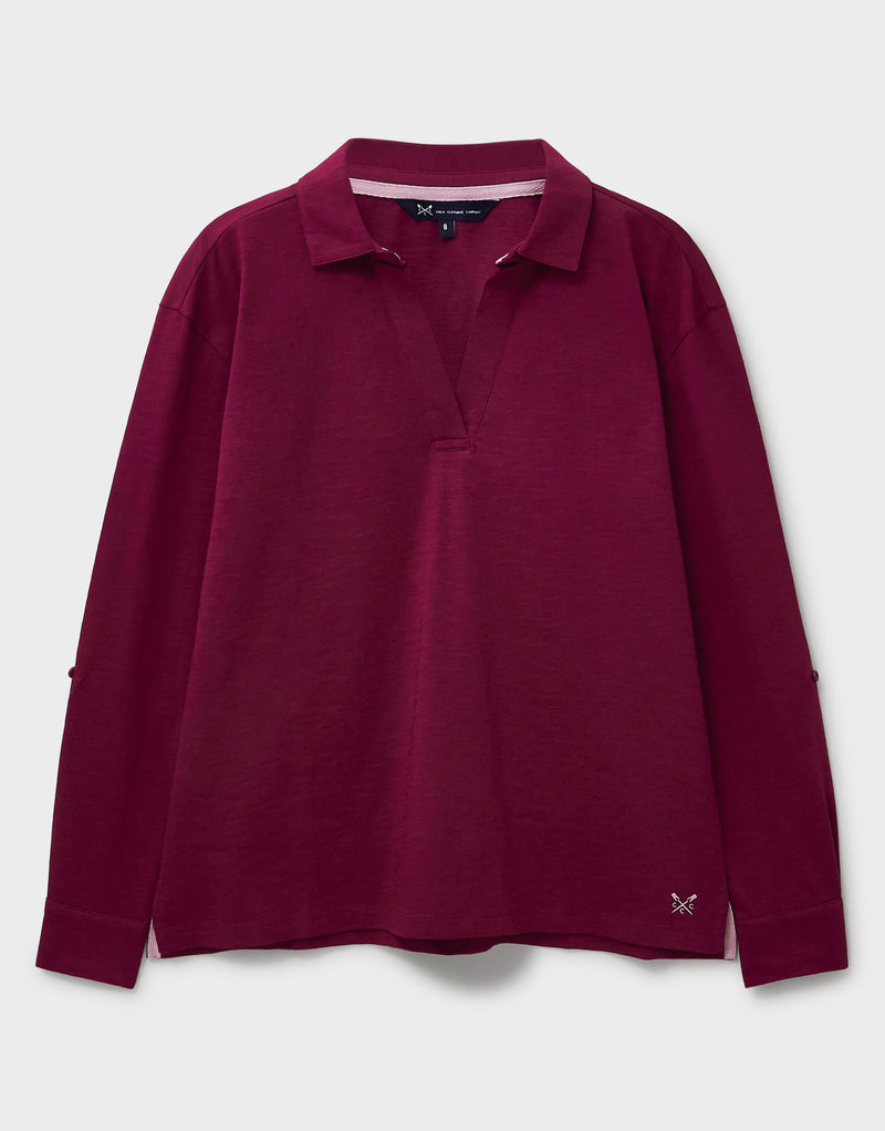 An image of the Crew Clothing Flip Collar Slub Top