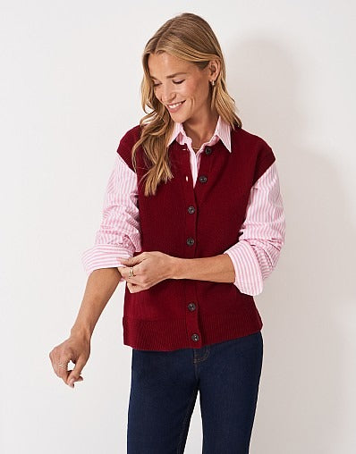 An image of the Crew Clothing Harmony Button Through Crew Neck Vest