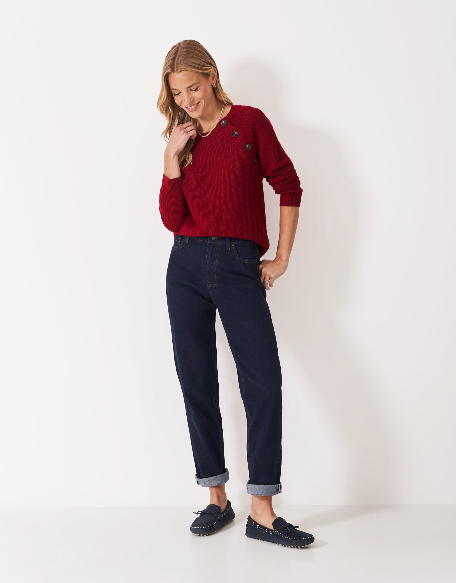 An image of the Crew Clothing Harmony Button Neck Jumper