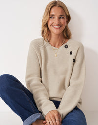 An image of the Crew Clothing Harmony Button Neck Jumper