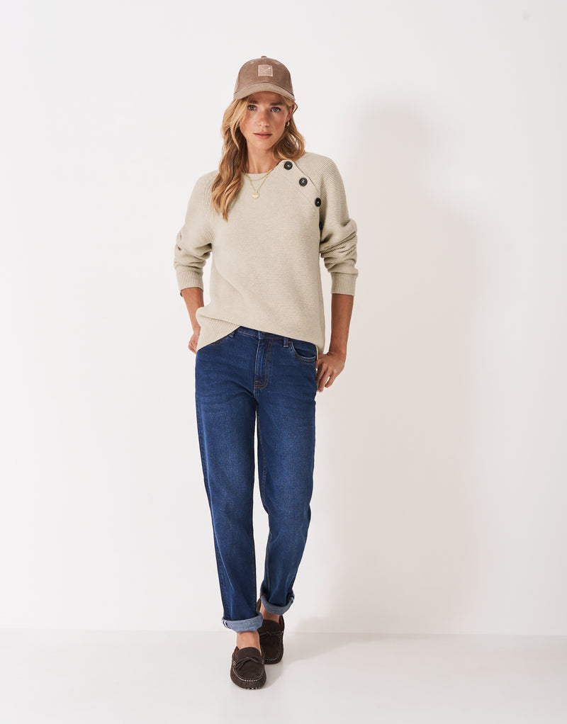 An image of the Crew Clothing Harmony Button Neck Jumper