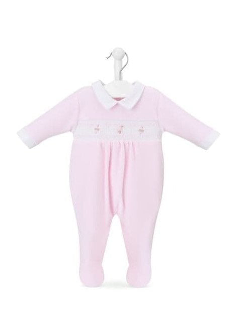An image of the Dandelion Clothing Spinning Top & Duck Velour Smocked Sleepsuit