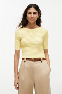 Cable Knit Boat Neck Short Sleeve Jumper