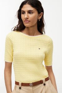 Cable Knit Boat Neck Short Sleeve Jumper