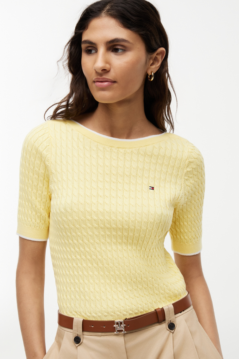 Cable Knit Boat Neck Short Sleeve Jumper