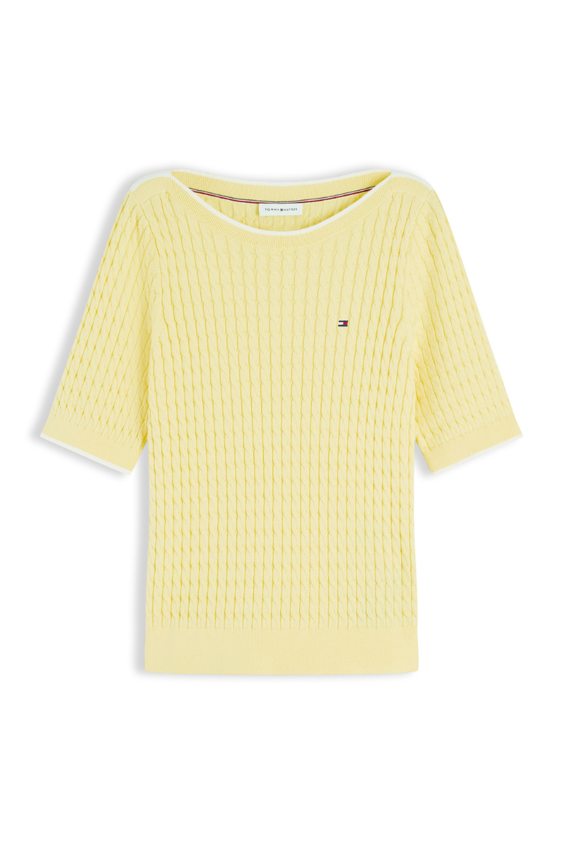 Cable Knit Boat Neck Short Sleeve Jumper