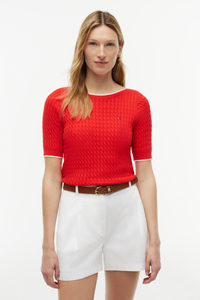 Cable Knit Boat Neck Short Sleeve Jumper