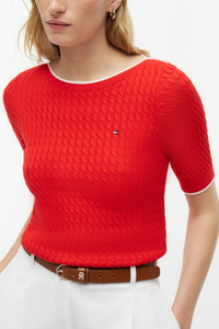 Cable Knit Boat Neck Short Sleeve Jumper