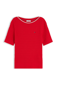 Cable Knit Boat Neck Short Sleeve Jumper