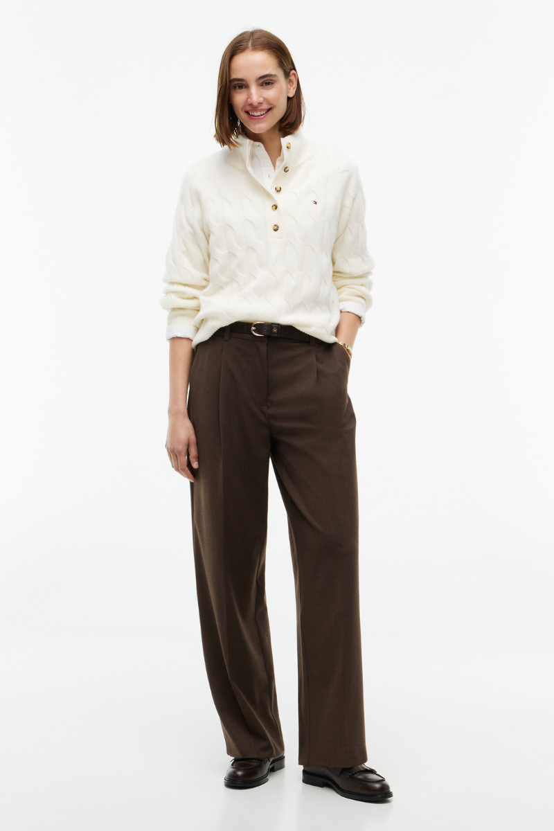Henley Soft Wool Cable Knit Jumper