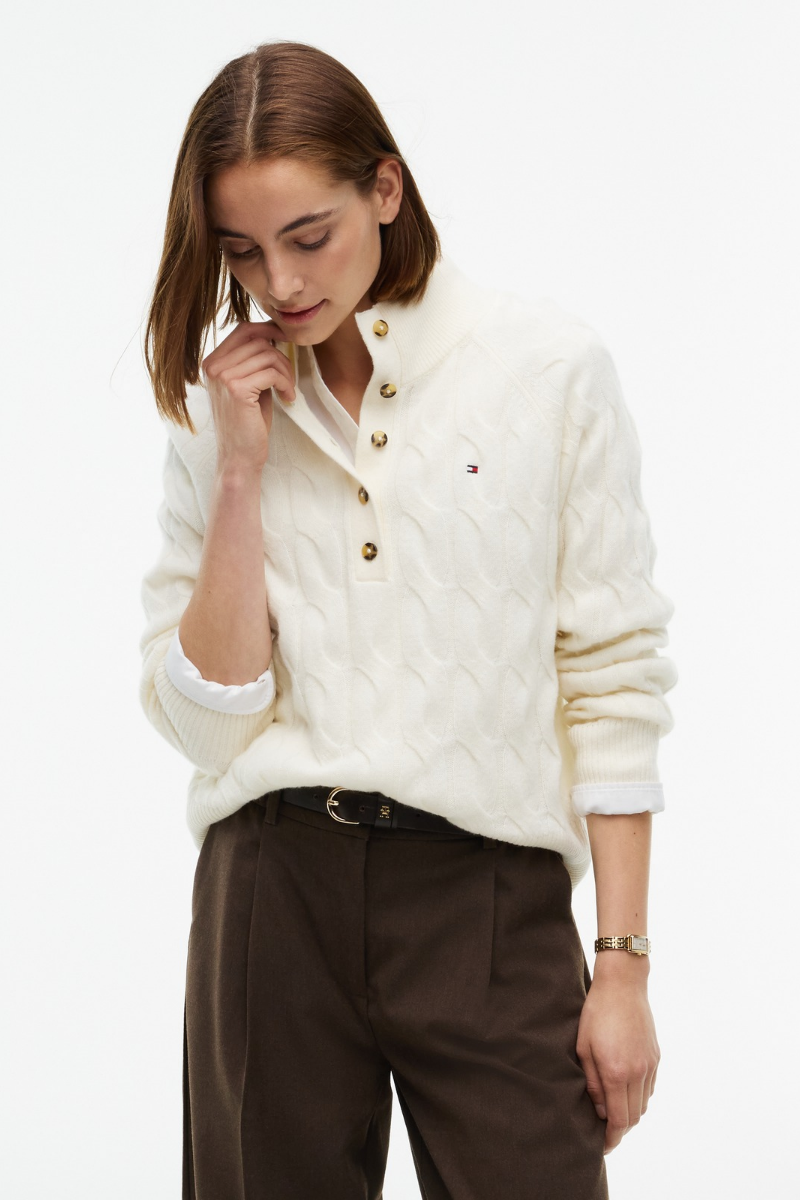 Henley Soft Wool Cable Knit Jumper