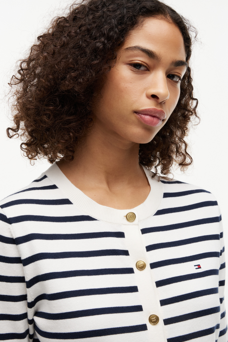 Fine Knit Jersey Crew Neck Cardigan