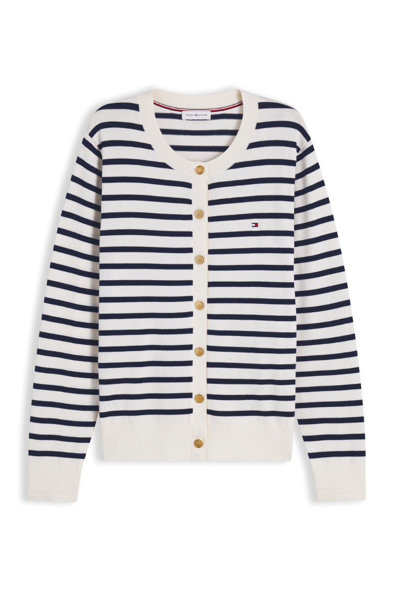 Fine Knit Jersey Crew Neck Cardigan