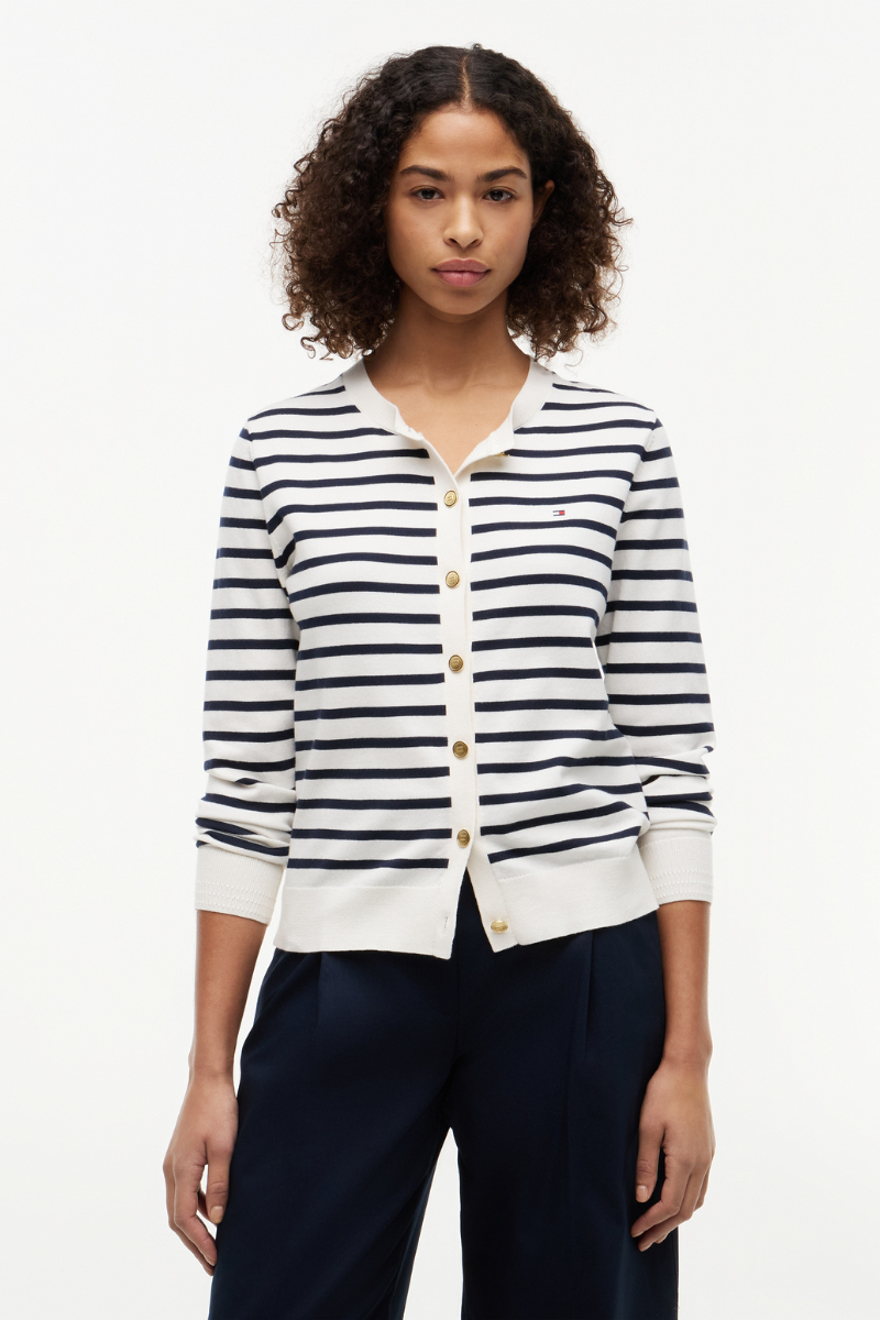 Fine Knit Jersey Crew Neck Cardigan