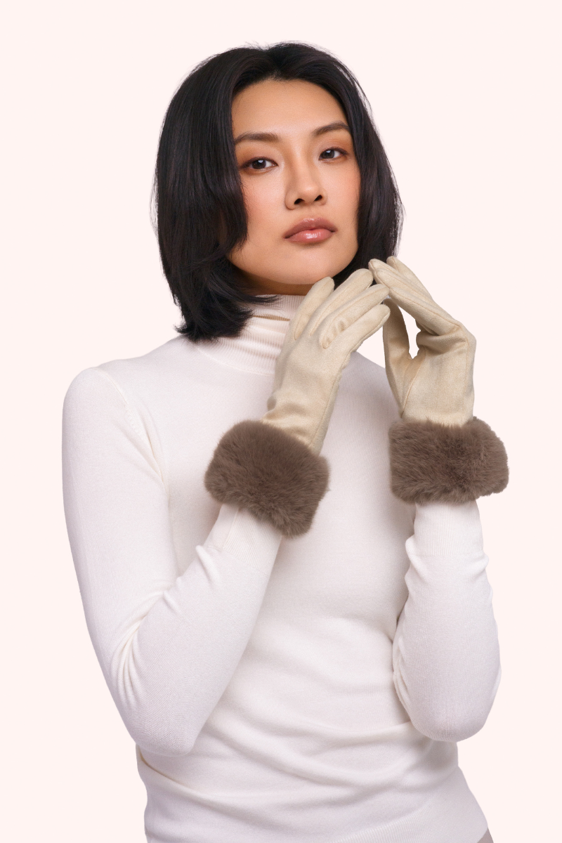Bettina Faux Suede/Fur Gloves