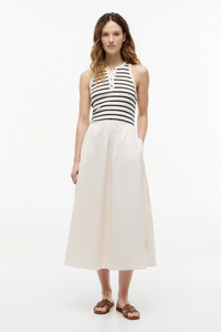 Gold Button Poplin Mix Tank Dress