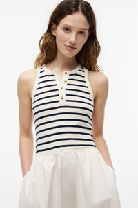 Gold Button Poplin Mix Tank Dress