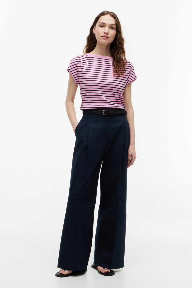 Gold-Tone Button Boat Neck T-Shirt